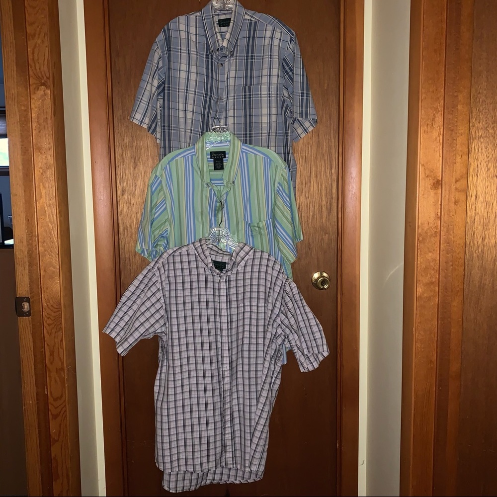 Lot of 3 Men’s L REG SCANDIA WOODS S/S Button Down Shirts Plaid Striped EXC